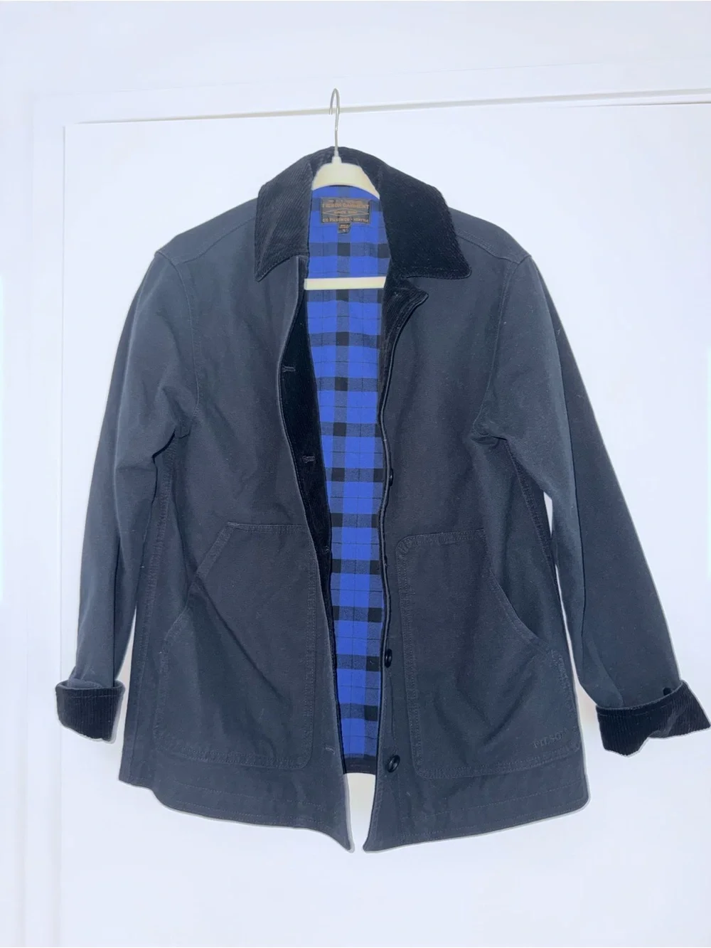 Women’s Navy Barn Coat with Blue Plaid Lining